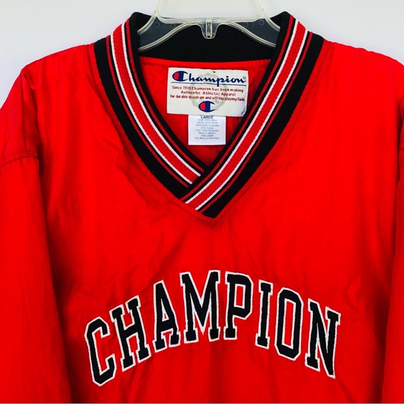 Vtg 90s Champion Logo Spellout Windbreaker Pullover V Neck Mens Sz L Streetwear - Picture 2 of 9